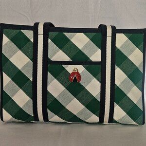 Talbots LadyBug Canvas Shoulder Bag/Tote - Green/White - NWOT